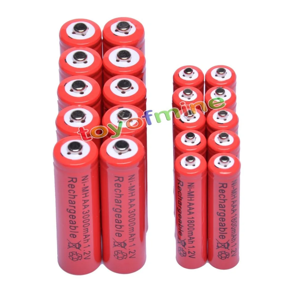 2 AA 3000mAh + AAA 1800mAh 1 V Ni MH перезаряжаемая батарея 2A 3A Red Cell|rechargeable battery|cell 1.2vnimh aaa |