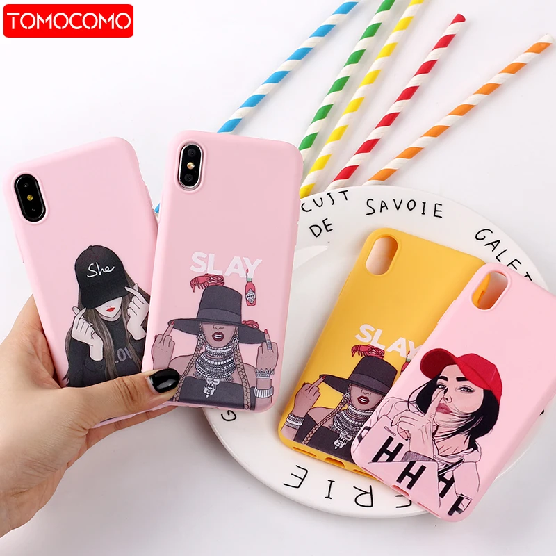 

Fashion Cool Girl Cartoon Letter Print Silicone Matte Soft Phone Case Fundas For iPhone 11 Pro 7Plus 7 6Plus 6S 8 8Plus X XS Max