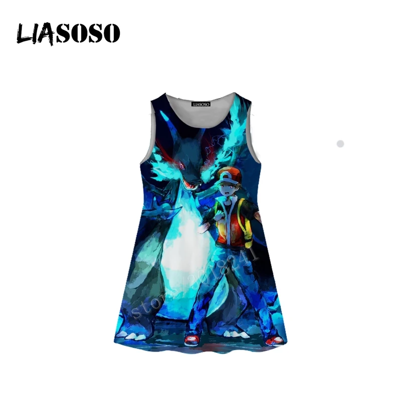 LIASOSO/новое летнее детское платье Пикачу с 3D-принтом для подростков, платье Пикачу без рукавов для мальчиков и девочек, плиссированный топ на бретелях, костюм с юбкой, B117 - Цвет: 30