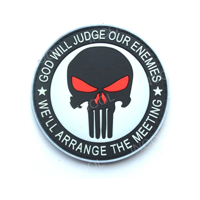 

3D PVC Rubber Patch Skull God Will Judge Our Enemies Tactical Morale Patch Hook Badge Emblem Patches Sized 3.15" Round Shape