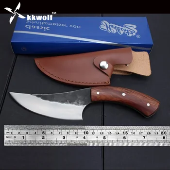 

KKWOLF High carbon steel fixed knife Straight Handmade forged hunting knife 58HRC Wooden handle Camping Tactical Survival Knife