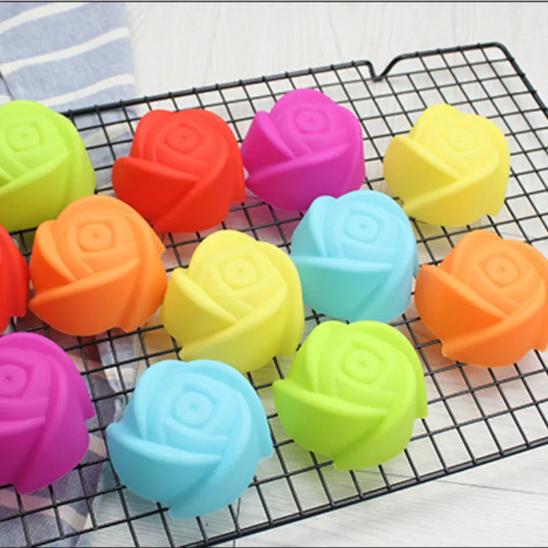 6pcs/pack rose flower shaped Muffin cups Silicone Cake Cupcake Molds