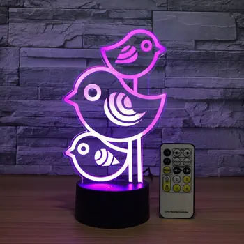 

LED Night Lights for Kids Cute Birds 3d Night Light Remote Control Adjustable 7 Colors Beside Lamp Help Kids Fell Safe at Night