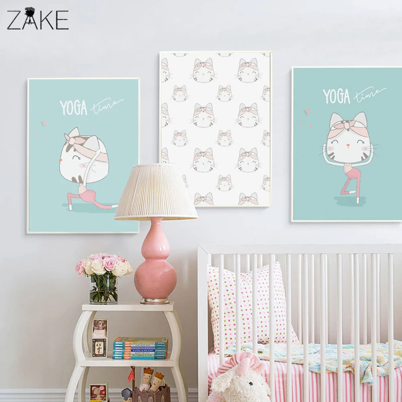 

Cartoon YOGA Cat Kawaii Art Canvas Poster Painting Minimalist Prints Pet Wall Picture for Girls Room Home Decoration