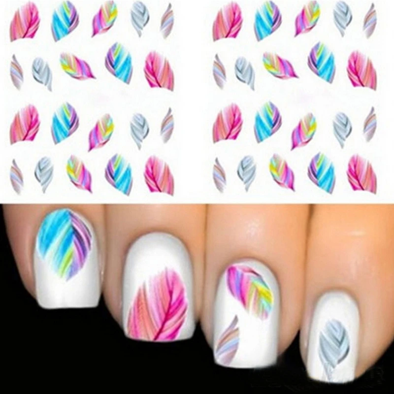 

Mtssii 1pc Feather Nail Art Decorations Water Transfer Decal Nail Stickers Nails Manicure Stickers Water Rainbow Bright Color