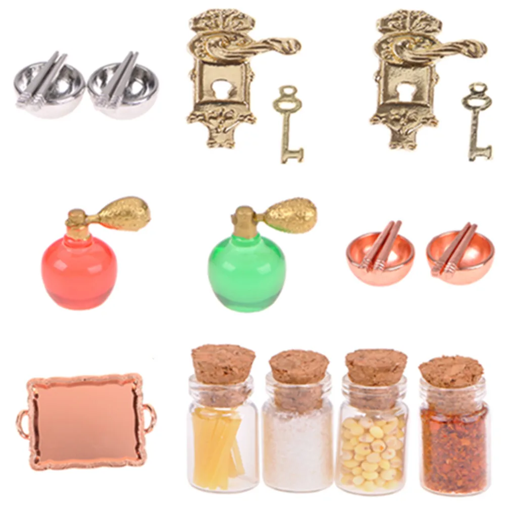 

2019 Door Lock and Key/White Ladder/Honey Pot/Tableware/Perfume/Food Bottle/ Dollhouse DIY Accessories 1/12 Scale Miniature