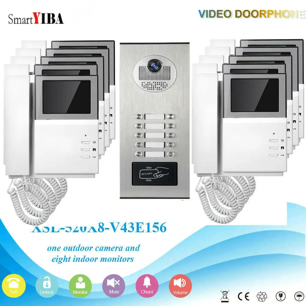 SmartYIBA 10 Units 4.3'' Color Video Door Phone Handfree Apartment Building Video Intercom Doorbell Kits With RFID Access Camera SmartYIBA 10 Units 4.3'' Color Video Door Phone Handfree Apartment Building Video Intercom Doorbell Kits With RFID Access Camera