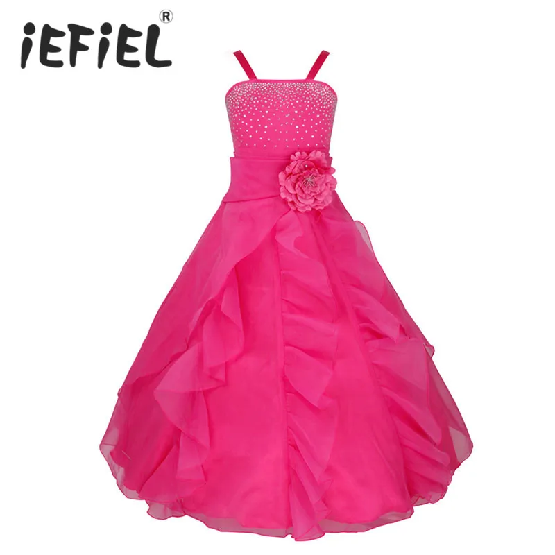 

iEFiEL Kids Girls Embroidered Flower Bow Formal Party Ball Gown Prom Princess Bridesmaid Wedding Children Tutu Dress Size 2-14Y