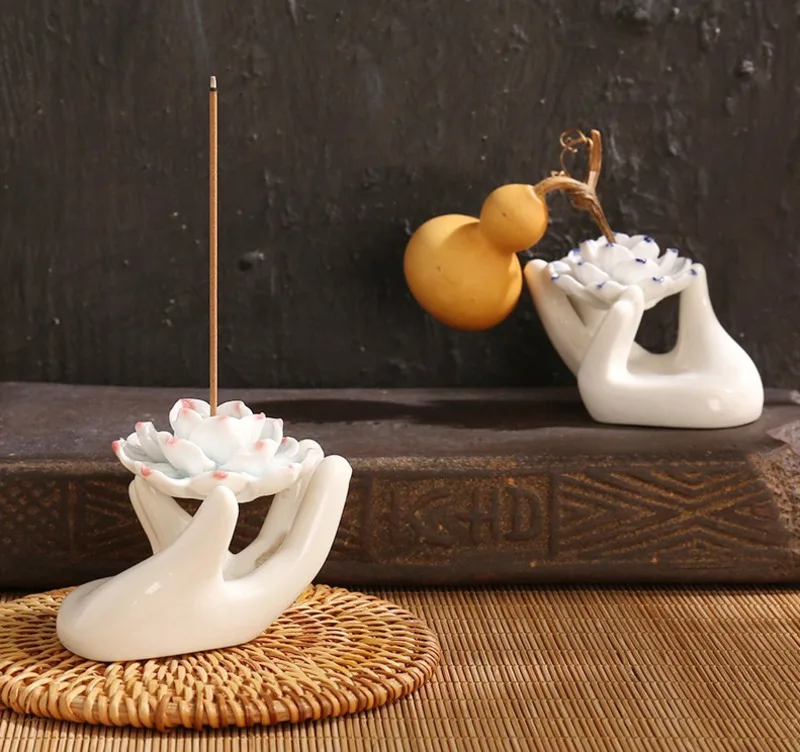 Керамическая курильница для благовоний, лотоса, бергамота, чайный домик, кофейня, романтическая свеча, Буддийские принадлежности, благовония, вилка для домашнего декора