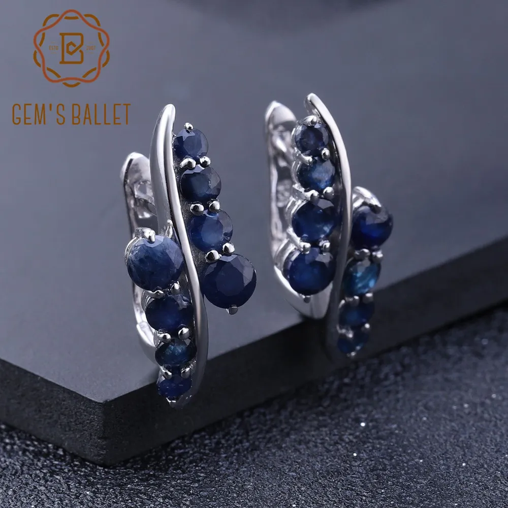 

GEM'S BALLET 3.0Ct Natural Blue Sapphire Gemstone Engagement Stud Earrings for Women 925 Sterling Silver Round Earrings Jewelry