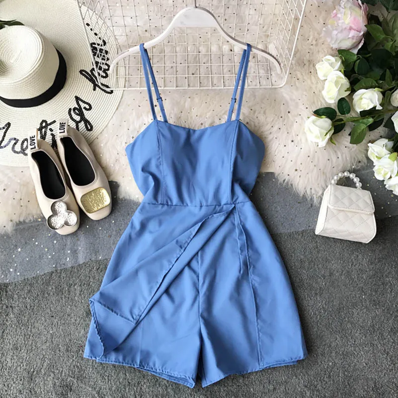 

2019 Summer jumpsuit Women shorts Chiffon Sleeveless Boho Style Short Beach rompers Sundress Casual Shift jumpsuit rompers