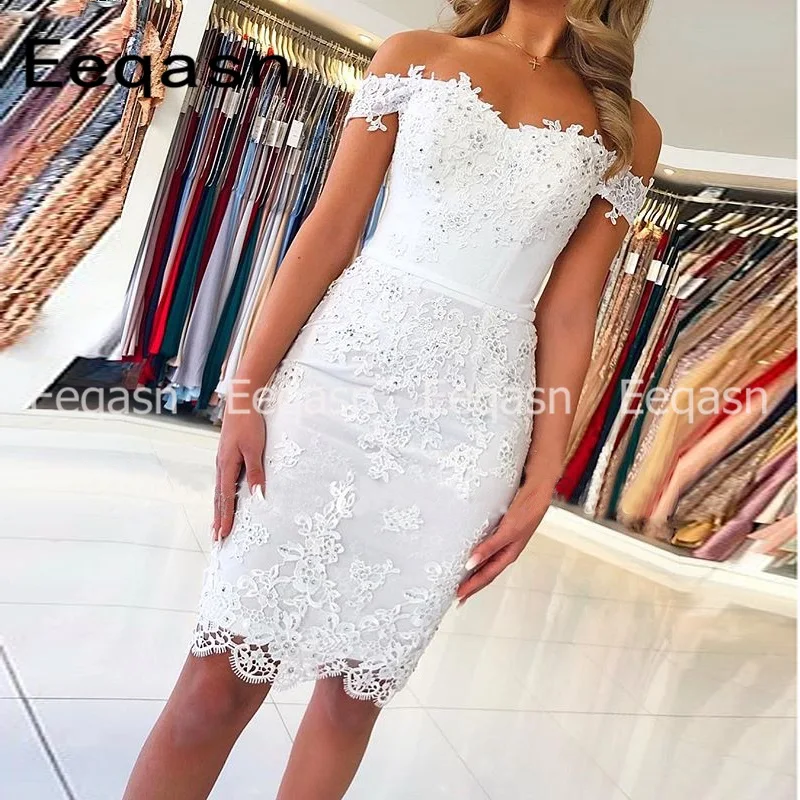 New Cocktail Dress Off Shoulder Lace Applique Sexy Sweetheart Knee Length robe de cocktail courte Semi Formal Party Dress