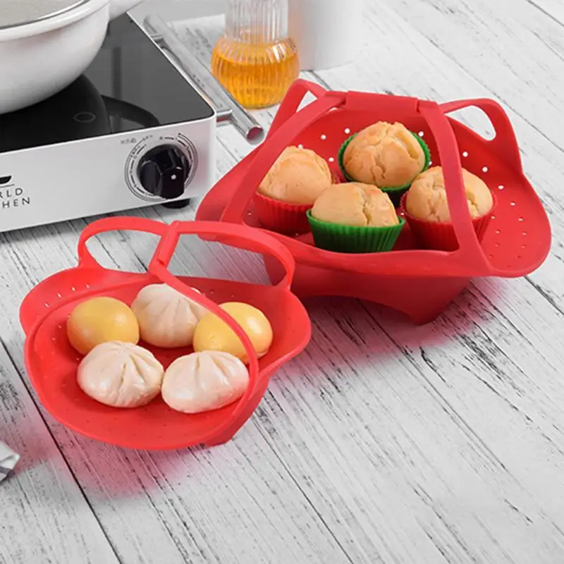 Collapsible Silicone Steamer Basket Fruit Vegetable Drain Basket Food