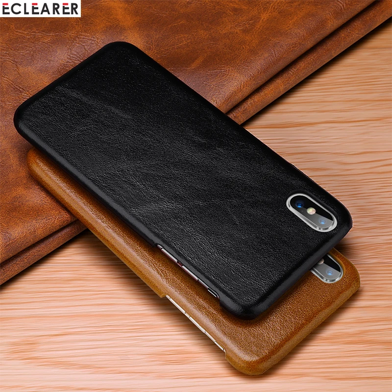 Simple Luxury Waxy Genuine Leather Case For Apple iPhone XS X Back