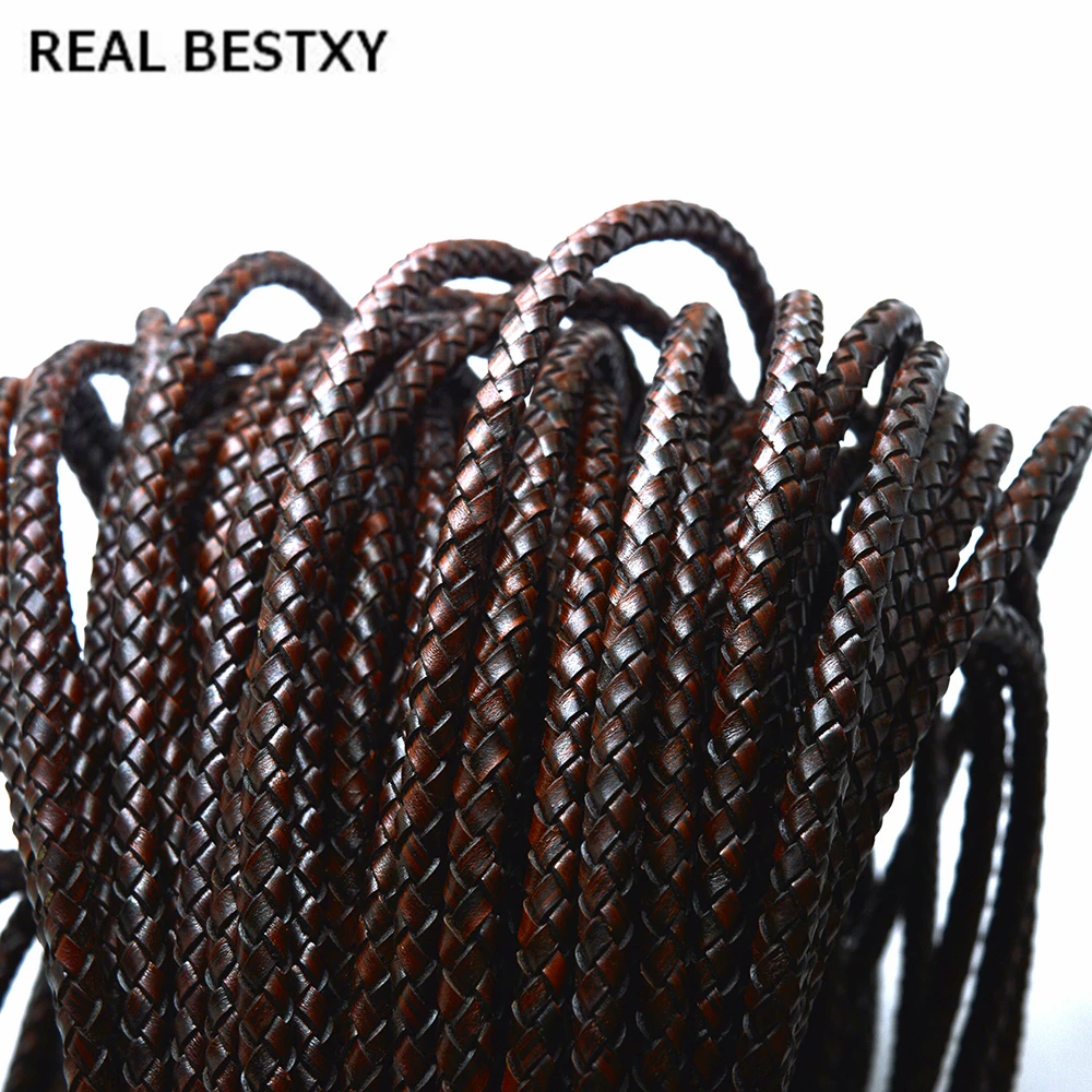 

Real Bestxy 1m 6mm Round Braided Genuine Leather Cord Coffee Cow Leather Cords String Rope Bracelet Findings Diy Jewelry Making
