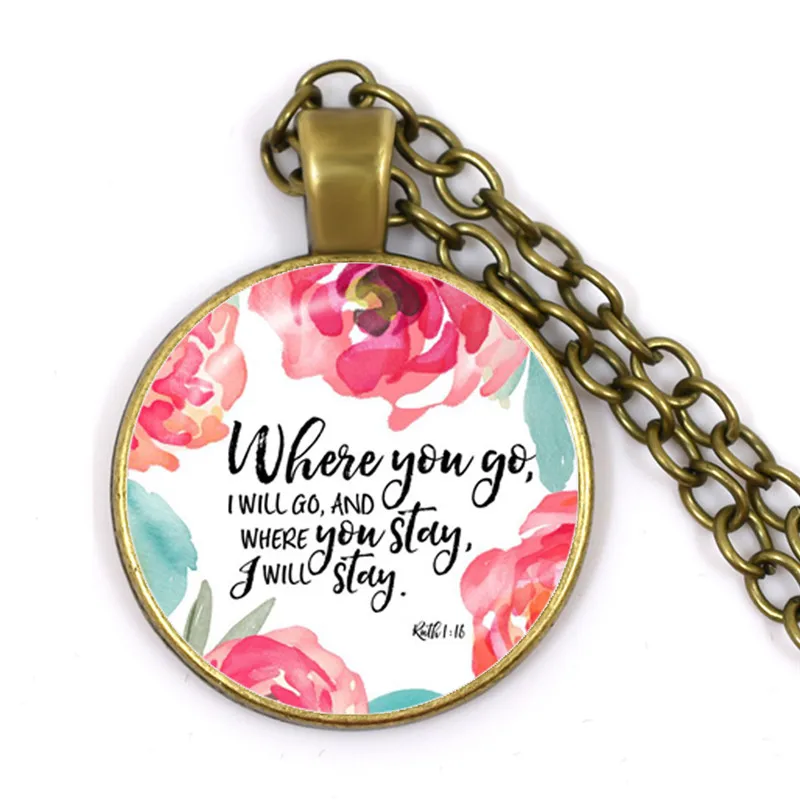 Fashion Bible Verses Necklace Glass Dome Pendant Scripture Quote