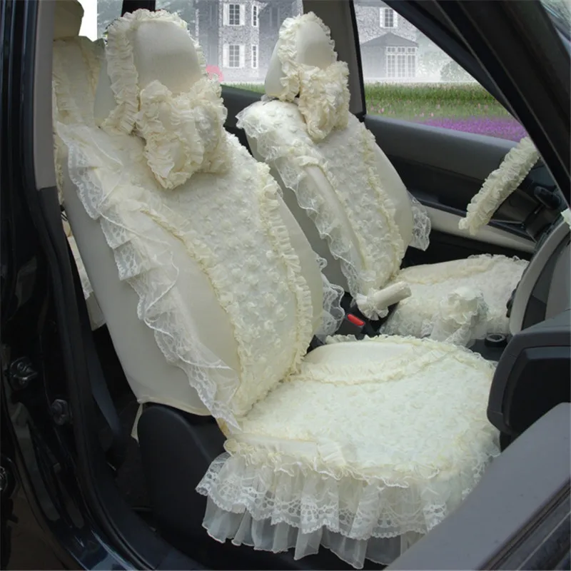 Beige Women Cute Lace Girl Car Seat Cover Cushion New Gift Including 5 Seats And 9pcs Accessories Styling HB05 In Automobiles Covers From