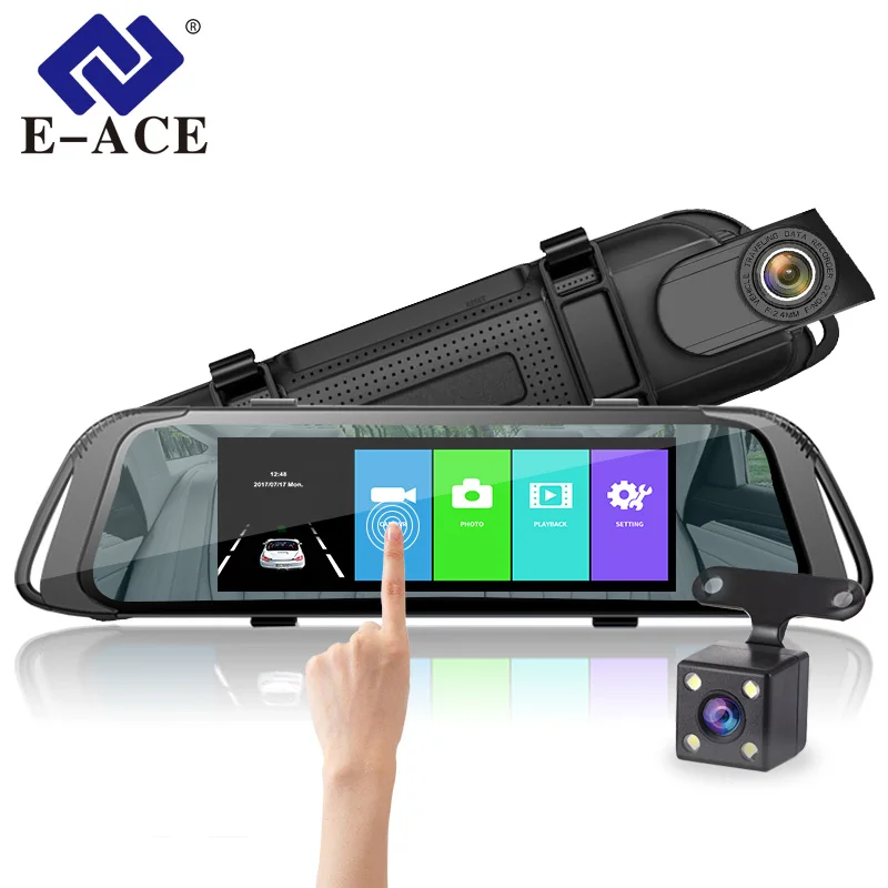 

E-ACE 7.0 Inch Touch Car DVR Mirror FHD 1080P Video Recorder Auto Registrator Dash Camera Dual Lens with Rear View Camera