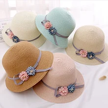 Новинка года; женская соломенная шляпа с бантиком и цветочными широкими полями для родителей и детей; пляжная Шапка; ALS88