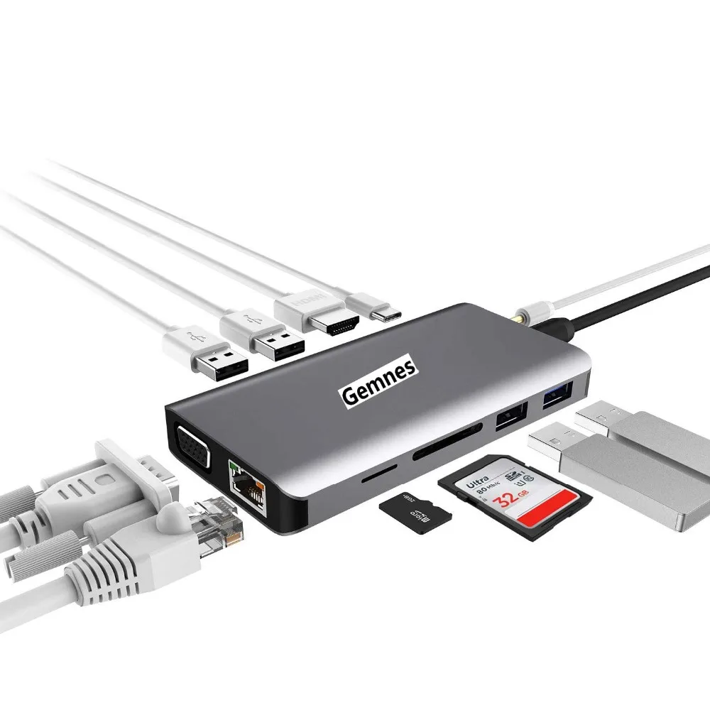 Original 11 in 1 USB C Docking Station to 4K HDMI RJ45 VGA Ethernet for Lenovo for MacBook Pro Laptop USB Type C Device