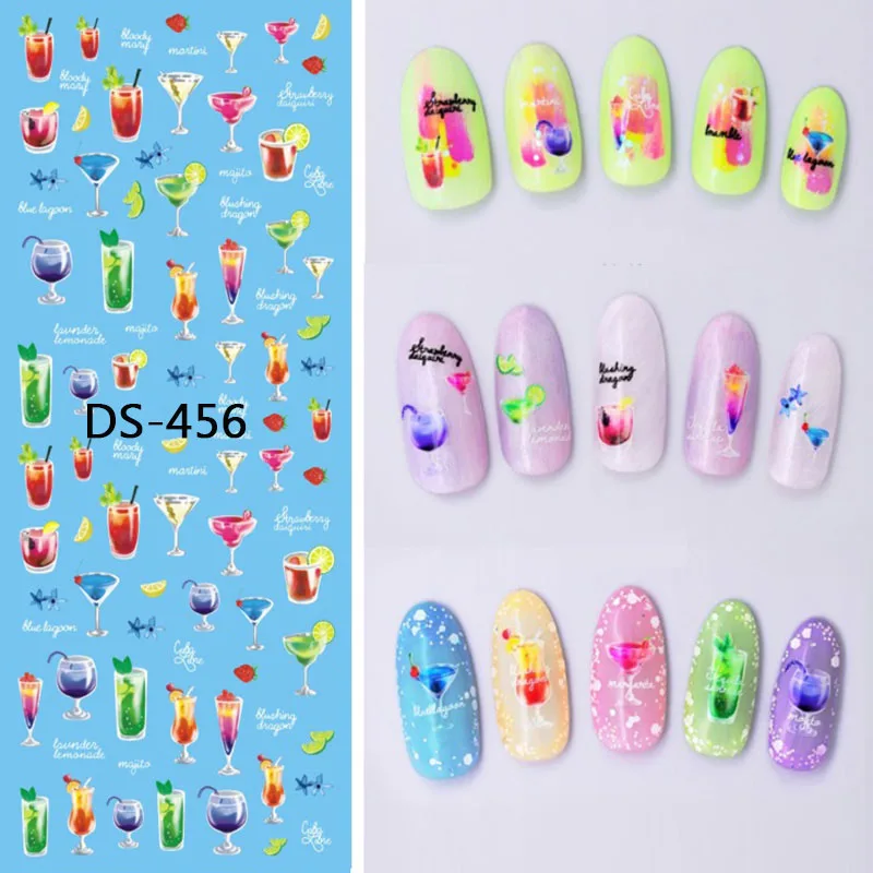 

1 Pc Colorful Rose Flower Lace Stripe Fruit Winebowl Watermark Large Sheet Decal Sticker DS-450-457 Japan Manicure Nail Sticker