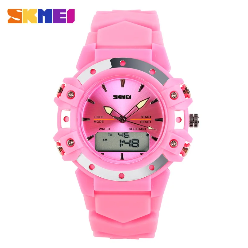 Новинка Skmei повседневные цифровые женские/мужские часы под платье с двойным временем спортивные желе военный подарок 3AT водонепроницаемые силиконовые часы 0821 - Цвет: pink