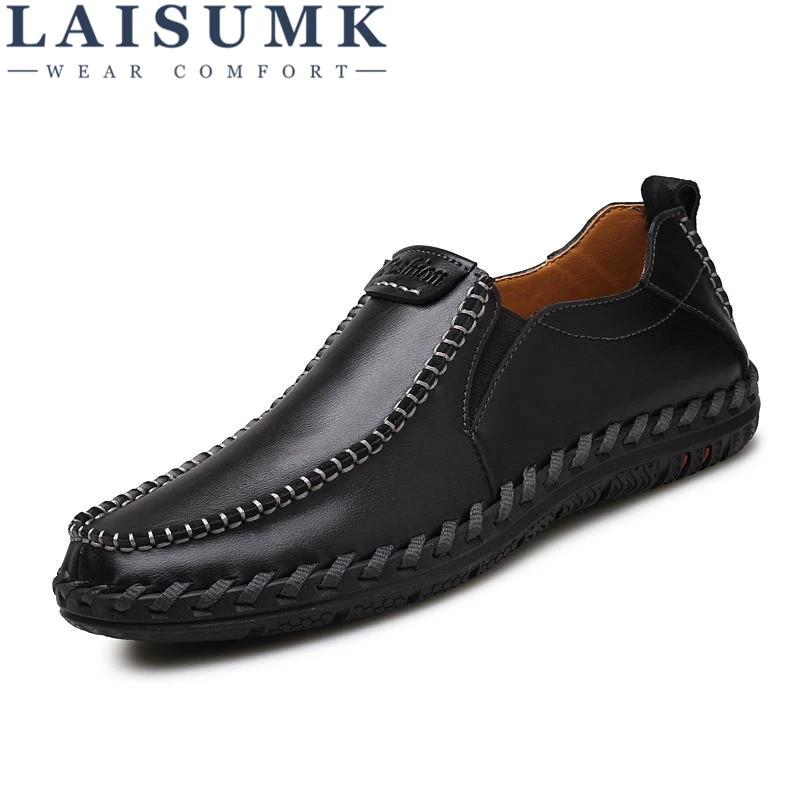 

LAISUMK Genuine Leather Shoes Brand Footwear Non-slip Thick Sole Fashion Men's Casual Shoes Male High Quality Cowhide Loafers