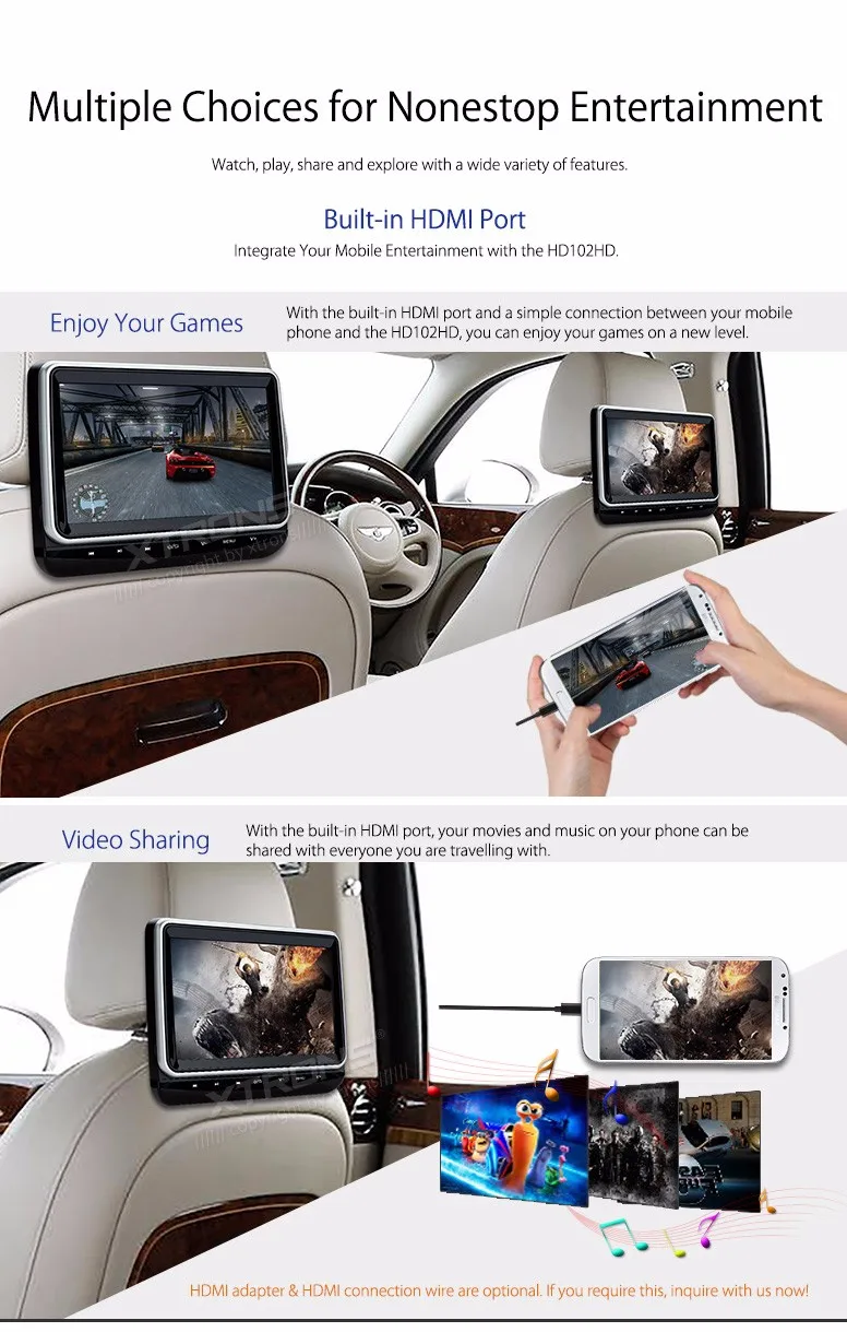 Top 10.1" Touch Button Headrest Car DVD Car Headrest DVD Car Headrest Monitor DVD with HDMI Port & Front Flip Into Discs Design 7