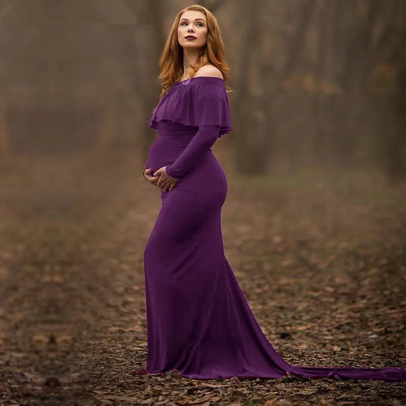 

SexeMara 2023 Maternity Dresses Maternity Photography Props Plus Size Dress Elegant Fancy Pregnancy Photo Shoot Women Long Dress