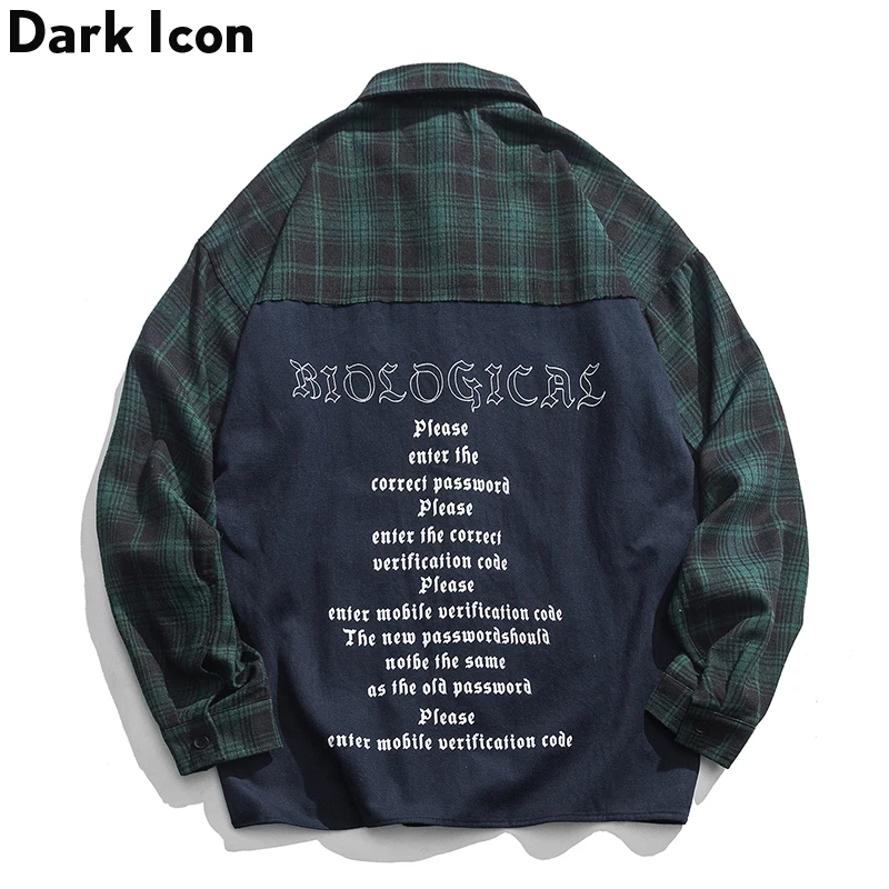 Мужская клетчатая куртка Dark Icon осенняя фланелевая в стиле хип-хоп с принтом букв