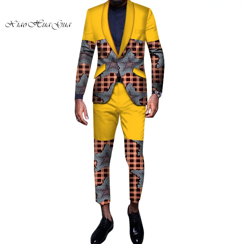Пользовательские 2 шт. брюки наборы мужская африканская одежда Базен Riche африканская восковая печать Топ костюмы и брюки наборы Анкара одежда WYN606