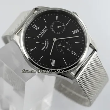 

42mm Parnis Black Dial Seagull Power Reverse Date Small Second Automatic Men's Watch