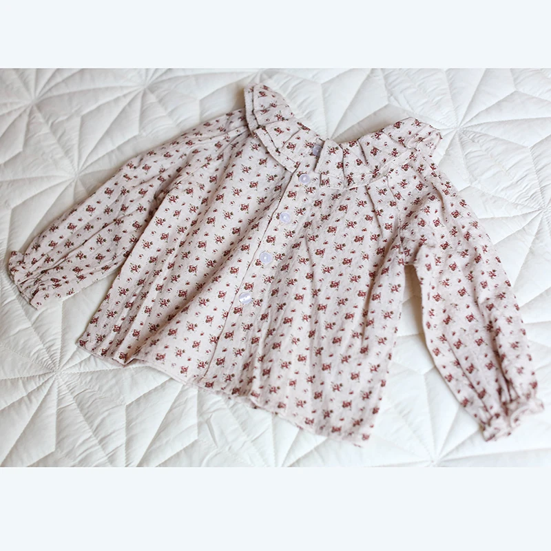 Блузка для малышей от 0 до 24 месяцев Уютная хлопковая рубашка для новорожденных детей на весну и осень топы с плиссированным воротником и длинными рукавами для девочек, детская верхняя одежда