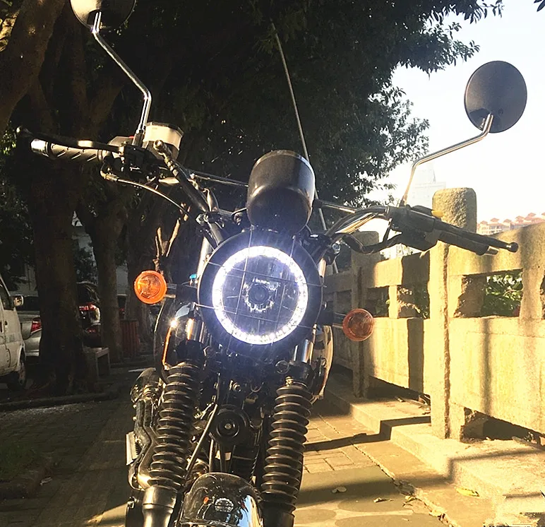  6.9'' Motorcycle Cafe Racer custom headlight tracker Grille headlamp motorbike front light LED Dayt - 32882118822