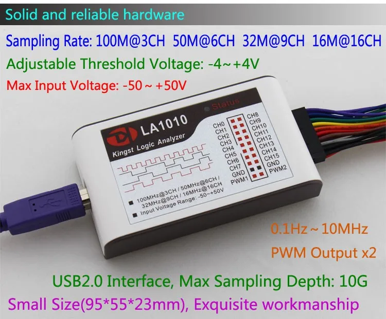 Kingst LA1010 USB логический анализатор 100 м Максимальная частота дискретизации 16 каналов 10B образцы MCU ARM FPGA инструмент отладки осциллографы