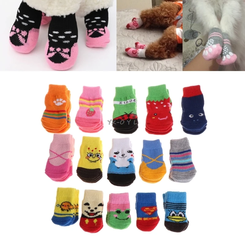 

1 Set Pet Socks Blend Cotton Cute Dog Puppy Cat Non Slip Soft Warm Winter Shoes