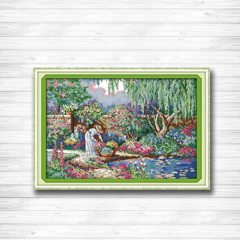 

Girl in Garden Homeland view Europe Scenery dmc 14CT 11CT counted cross stitch Needlework Set Embroidery kits Home decor