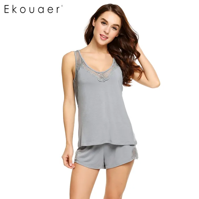 Ekouaer Women Pajamas Set Sleeveless Tank Top and Elastic Waist Shorts