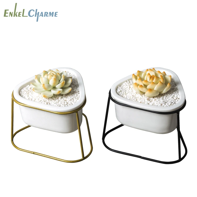 

Geometric Cactus Mini Succulent Flower Pots Ceramic Flowerpot Iron Plant Metal Stand Holder Desktop Decorative Garden Balcony