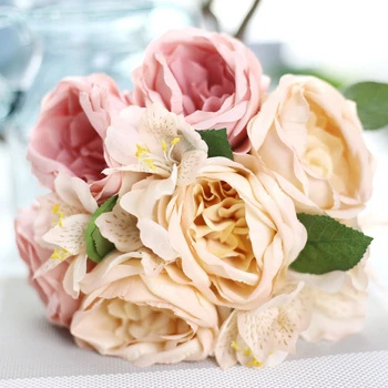 

Silk Flowers Artificial 1 Bunch French Rose Floral Bouquet Fake Flower Arrange Table Daisy Camellia for Wedding Decoration