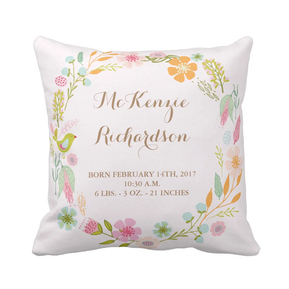 

Custom Kids Cushion Cover Square Cute Flower Cotton Canvas Pillow Cover Decorative Customized Gift Baby Girl Birth Pillow Case