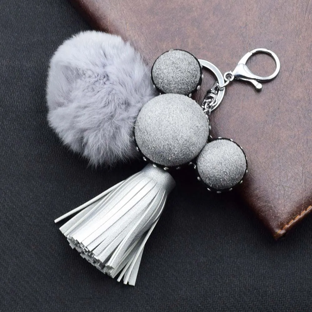

ATOBABI Fashion Fur Pompom Silk Tassel Car Key Chain Fluffy Fox Fur Car key Holder For Car Keys Women Bag Pendant Accessories