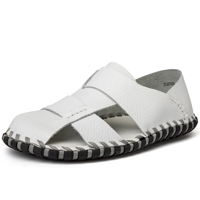 Летние мужские пляжные сандалии мужские римские сандалии ручной работы из натуральной кожи мягкая удобная мужская обувь для отдыха - Цвет: Белый