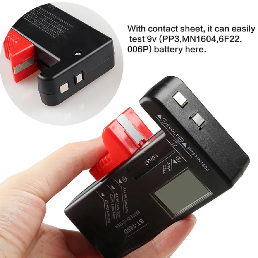 

BT-168D Battery Tester Digital Battery Capacity Tester Check Power Level for 1.5V and 9V Batteries With LED Tester Checking Tool