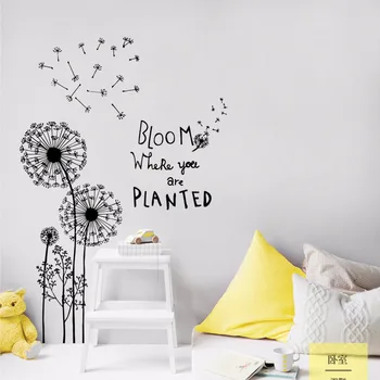 

Black Color Dandelions Wall Stickers Vinyl DIY Flower Wall Decals for Living Room Sofa Backdrop Bedroom Decoration