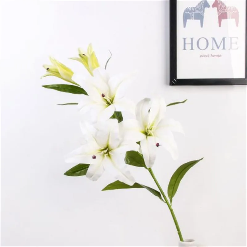 Искусственные лилии с длинным стеблем(5 голов/шт), 3D печатные лилии для свадебной витрины, Декоративные искусственные цветы