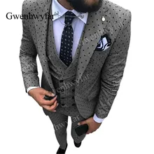 Gwenhwyfar осенний дизайн пятнистые костюмы темно-серый смокинг жених свадьба Terno Masculino Slim Fit Куртка брюки жилет мужские костюмы