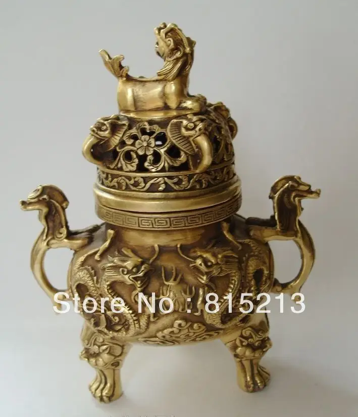 

wang 000242 Chinese Bronze Incense Burner dragon design Er long xi zhu