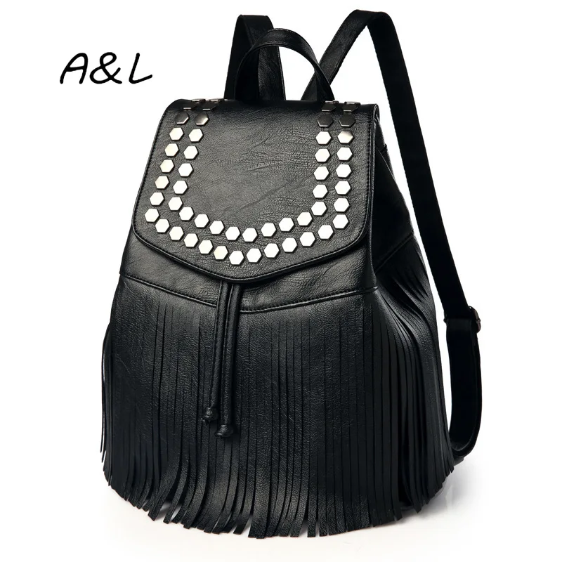 

Riveted shoulder bag lady new style fashion soft leather backpack lady leisure fringed personality small backpack lady bagY062