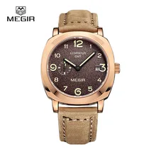 Megir hommes quartz mode pointeur avec lumineuse bracelet en cuir étanche montres de sport relogio masculino relojes 1046